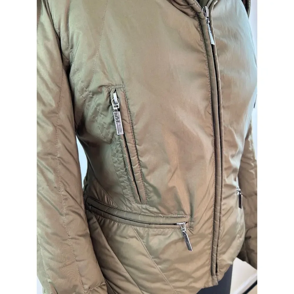 ADD Olive Green Long Sleeve Oversized Fur Collar Womens Down Jacket Size 2